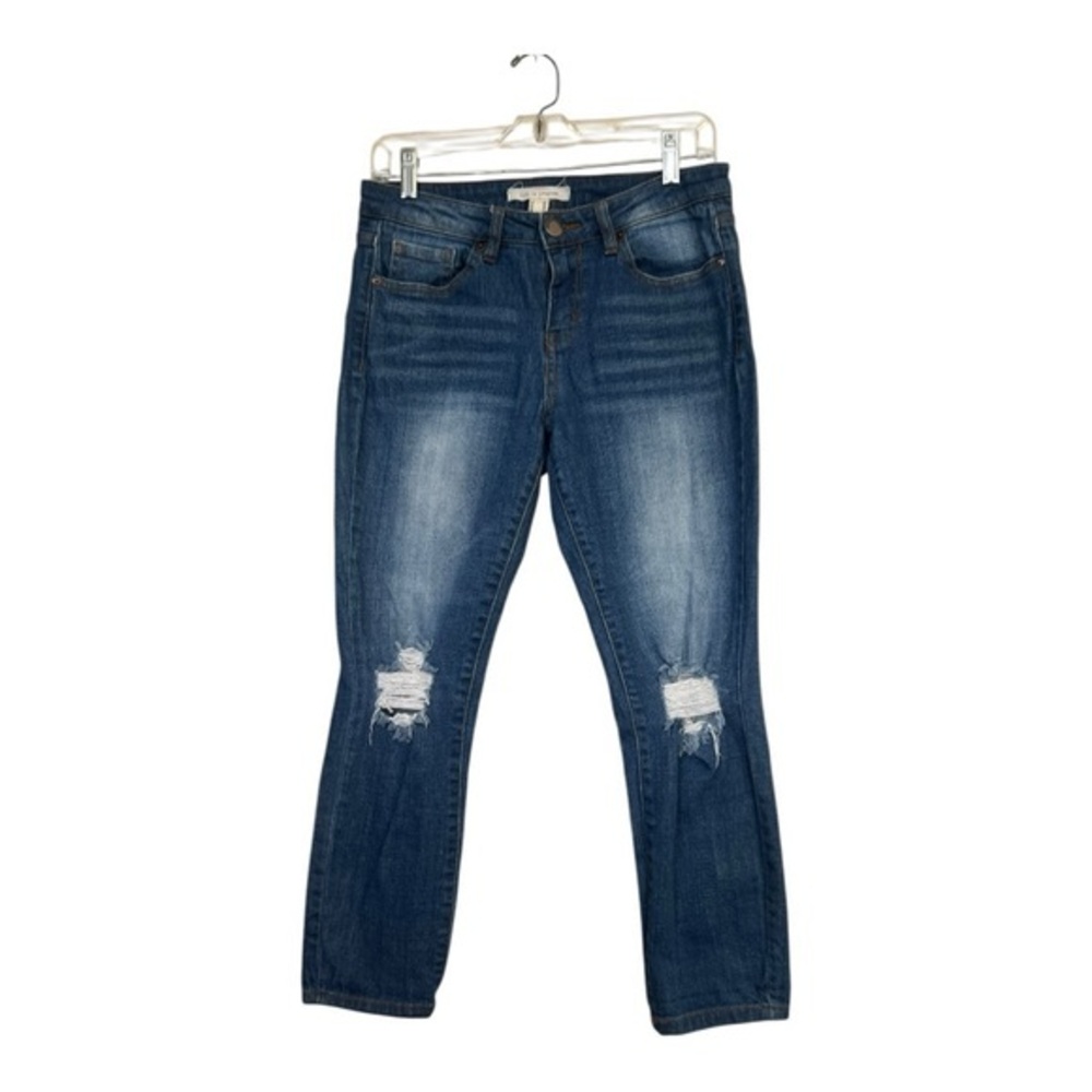Life in Progress Blue Straight Leg Jeans with Distressed Details Size 27